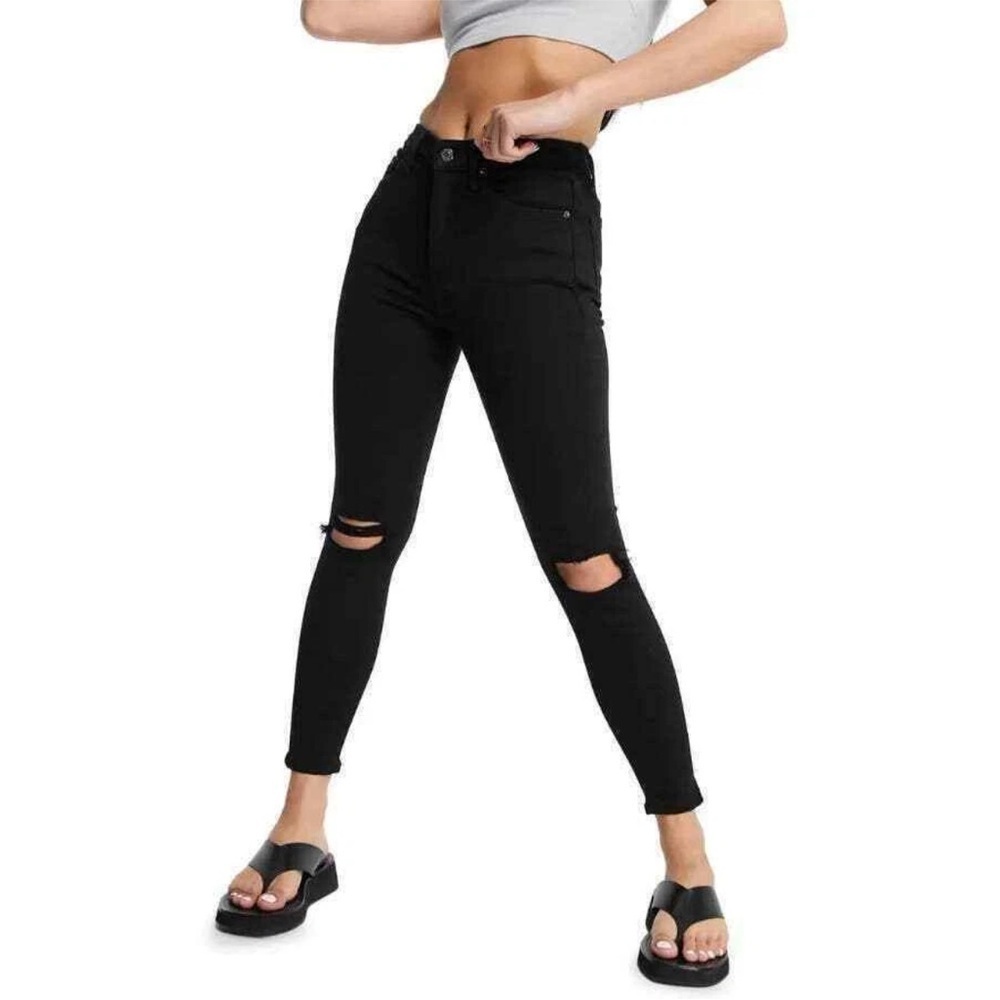 Topshop Black Jamie High Rise Ripped Skinny Jeans Size 30 Waist